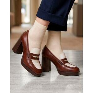 SEZANE Brown White Two Tone Leather Chunky Platform High Heel Jessie Loafers 41